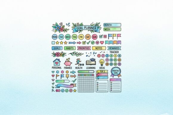 Download Goal Tracking Sheet with Colorful Icons - Goal tracking Collection